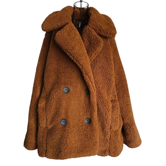 Free People Notched Teddy Peacoat, Size L - Picture 5 of 13